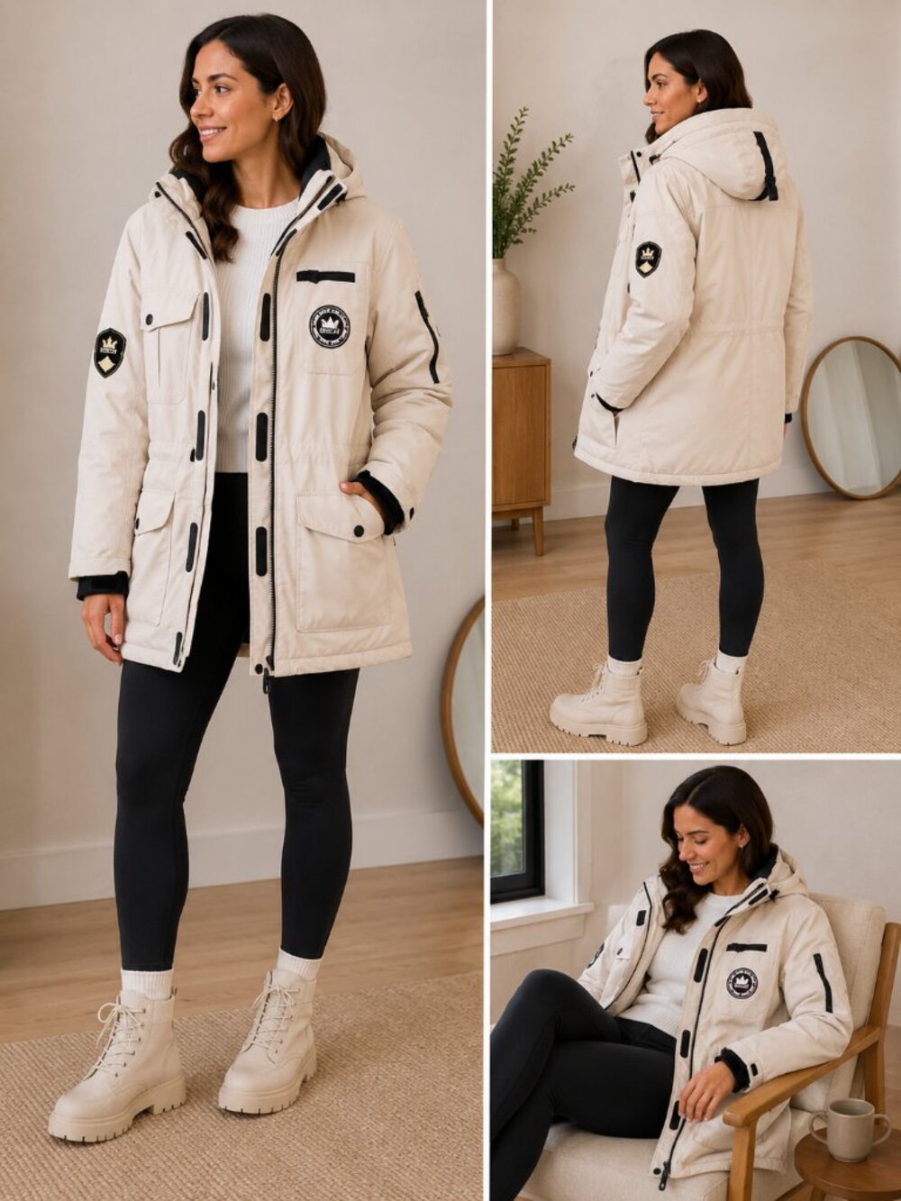 Orolay Down Beige Parka Jacket Anorak Winter Coat w Detachable Hood Xl